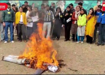 ABVP  पश्चिम बंगाल  सरकार के विरोध में पुतला दहन कर  रही धरना प्रदर्शन