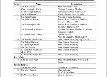 पंजाब में लोकसभा चुनाव हेतु भाजपा की स्टेट इलेक्शन कमेटी गठित