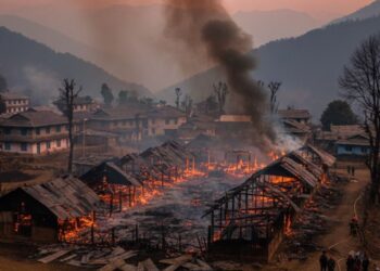 A massive fire broke out in Pekhadi village of Teerthan Valley, completely burning down four cow shelters.